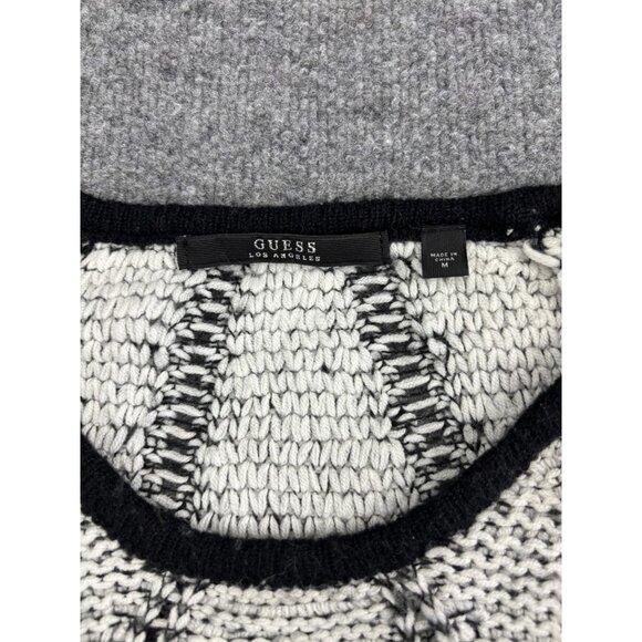 Guess Sweater Womens Medium Gray Black Knit Pullover Long Sleeve High Low Hem - Picture 2 of 7